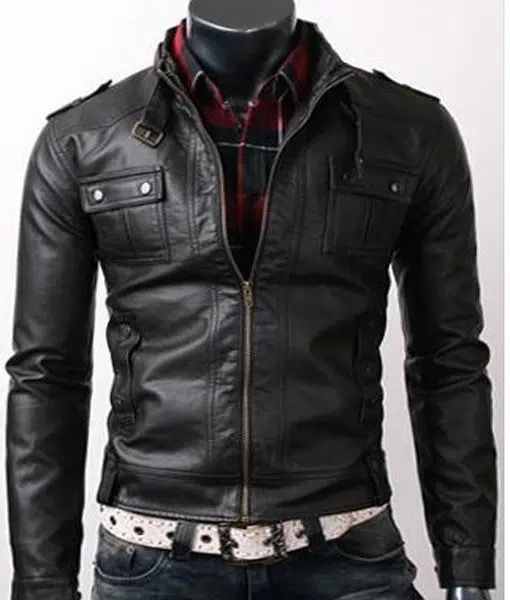 Slimfit-Rider-Strap-Pocket-Black-Leather-Jacket