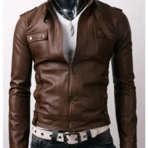 Slimfit-Rider-Strap-Pocket-Brown-Leather-Jacket