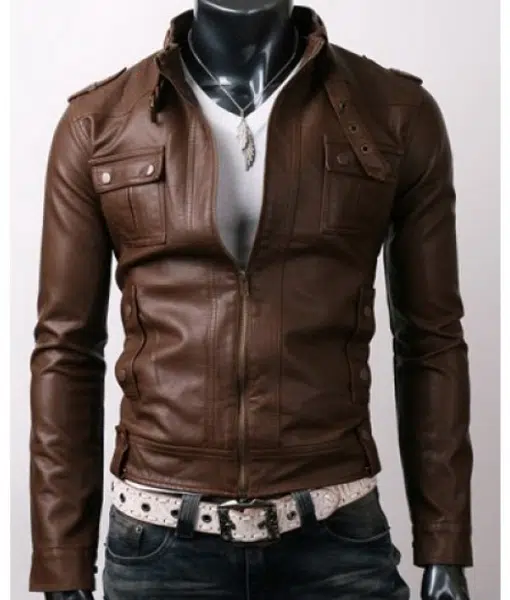 Slimfit-Rider-Strap-Pocket-Brown-Leather-Jacket