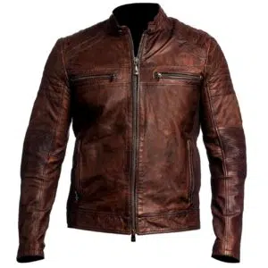 cafe racer distressed brown leather jacket