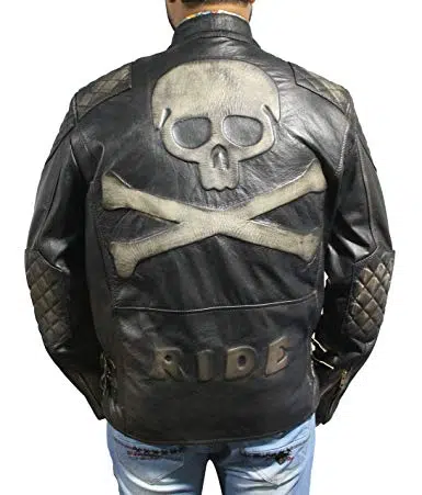 skull bones distressed leather jacket