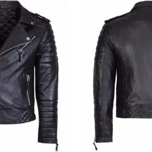 Diamond Quilted Kay Michael Soft Leather Mens Black Biker Jacket-back