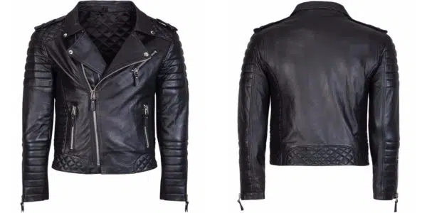 Diamond Quilted Kay Michael Soft Leather Mens Black Biker Jacket-back