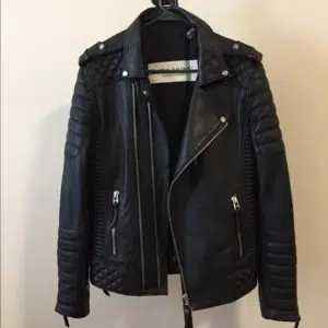 Diamond Quilted Kay Michael Soft Leather Mens Black Biker Jacket-front