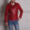 Kay Michael Quilted Red Leather Biker Jacket For Men