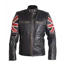 UK Flag Cafe Racer Leather Jacket-front