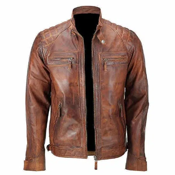 mens distressed brown biker jacket