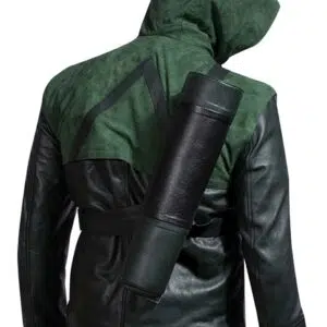 Green Superhero Amell-Costume Oliver Hooded-Leather Jacket